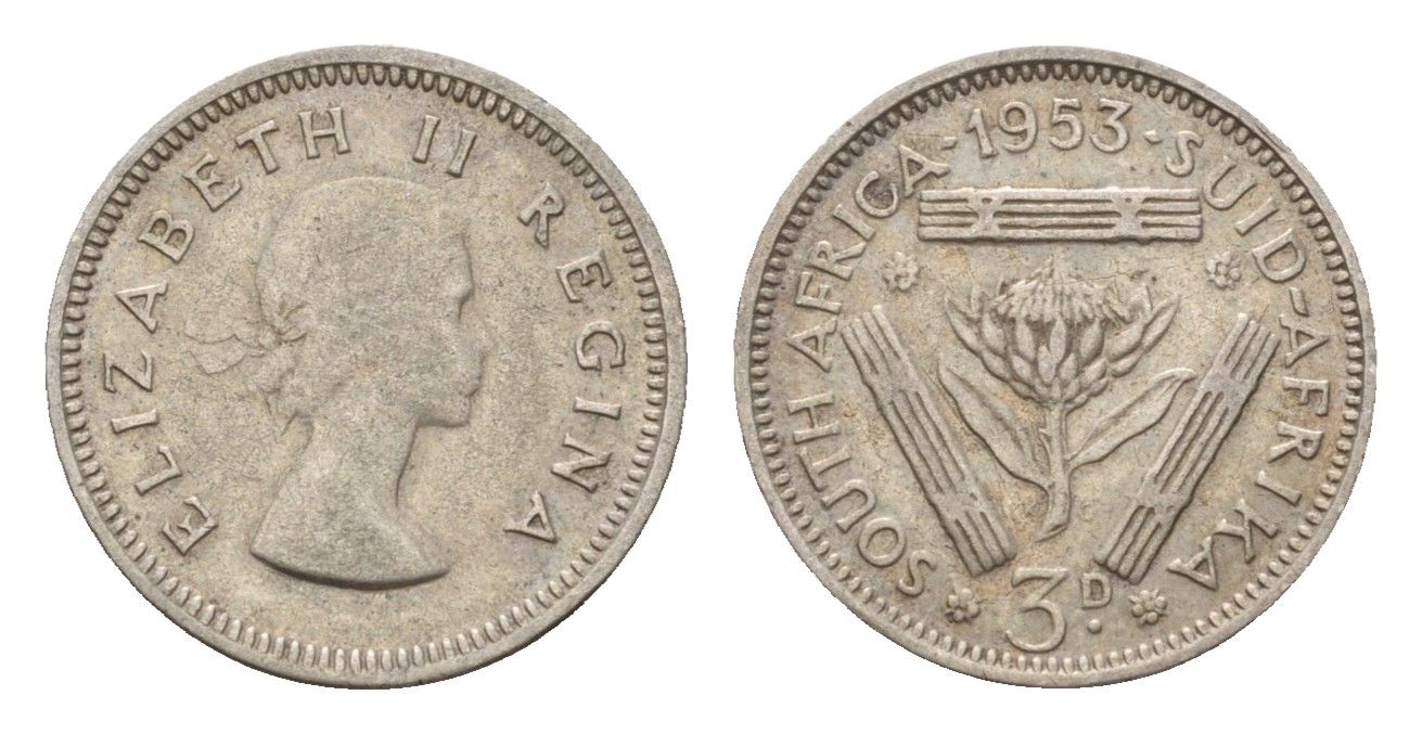 ЮАР 3 пенса 1953 Елизавета II (1952-2022) KM 47 серебро 4547-348