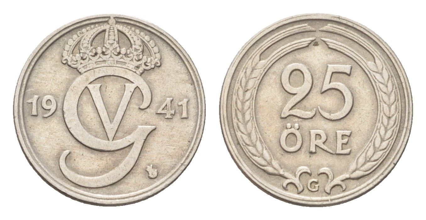 Швеция 25 эре 1941 Густав V (1907-1950) KM 798 никель латунь 4705-938