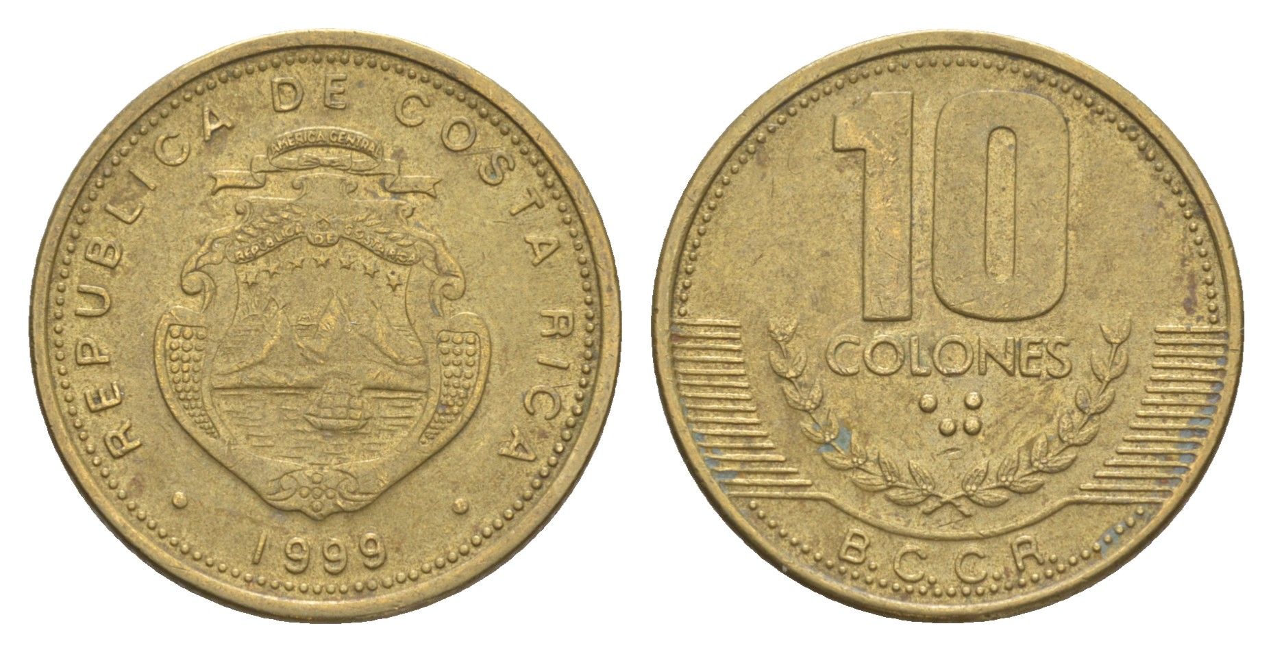 Коста-Рика 10 колонов 1999 KM 228a.1 алюминиевая бронза 4635-1256