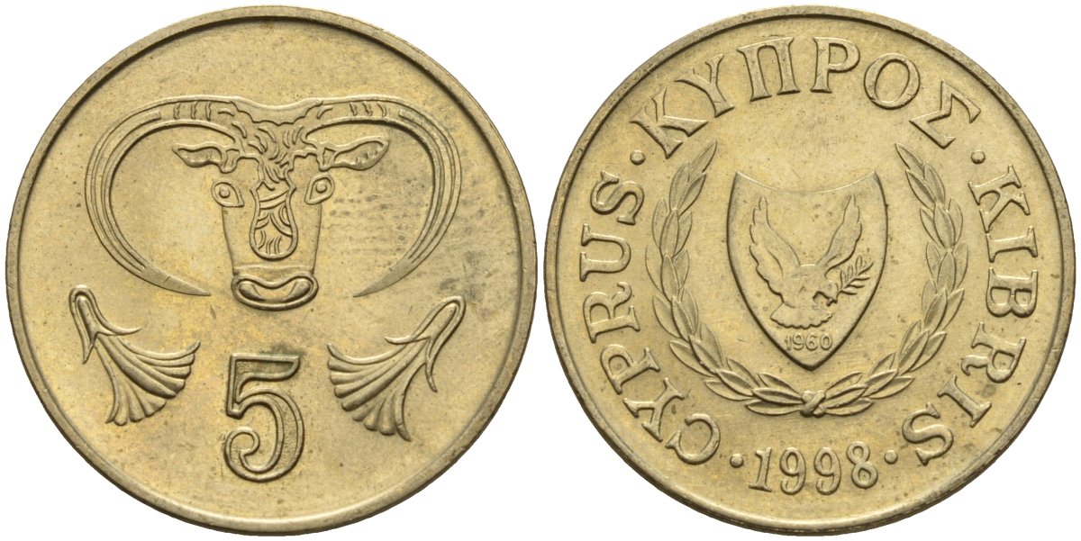 Кипр 5 центов 1998 KM 55.3 никель латунь 4141-1053
