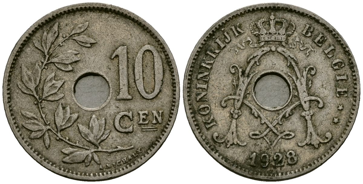 Бельгия 10 сантимов 1928 Belgie KM 86 медно-никель 4163-316