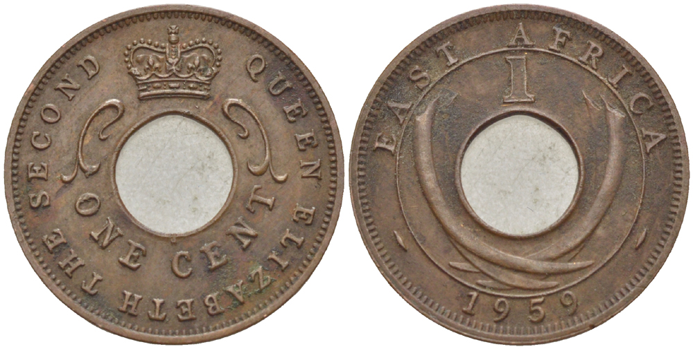 Британская Восточная Африка 1 цент 1959 Елизавета II (1952-) KM 35 бронза 113-1011