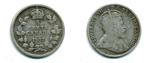 Канада 5 центов 1907 Эдуард VII (1901-1910) KM 13 серебро 46-2459