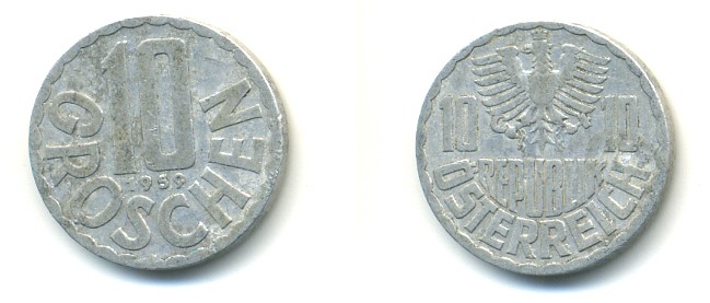 Австрия 10 грошей 1959 KM 2878 алюминий 80-821