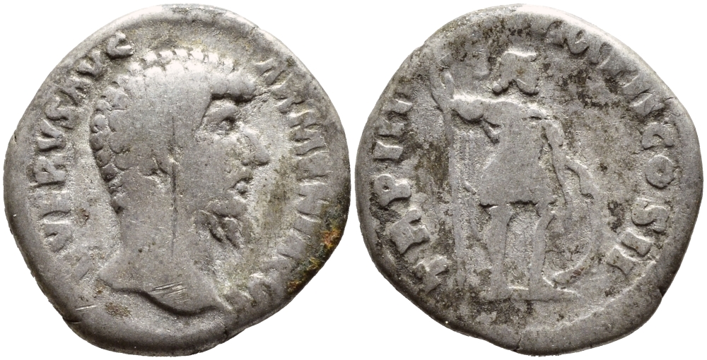 Римская Империя денарий 163-164 Луций Вер fine RIC 514 серебро 270-442