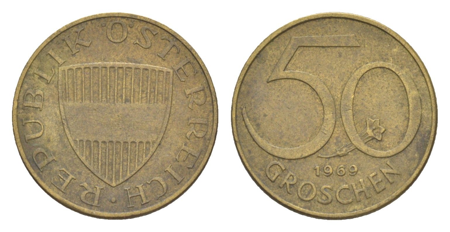 Австрия 50 грошей 1969 KM 2885 алюминиевая бронза 4124-128