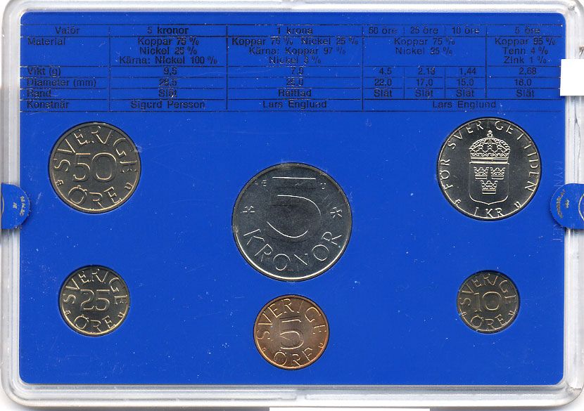 Швеция набор монетного двора из 6 монет 1981 в пластике, Карл XVI Густав (1973- ) KM MS19 UNC 7-5-7-188