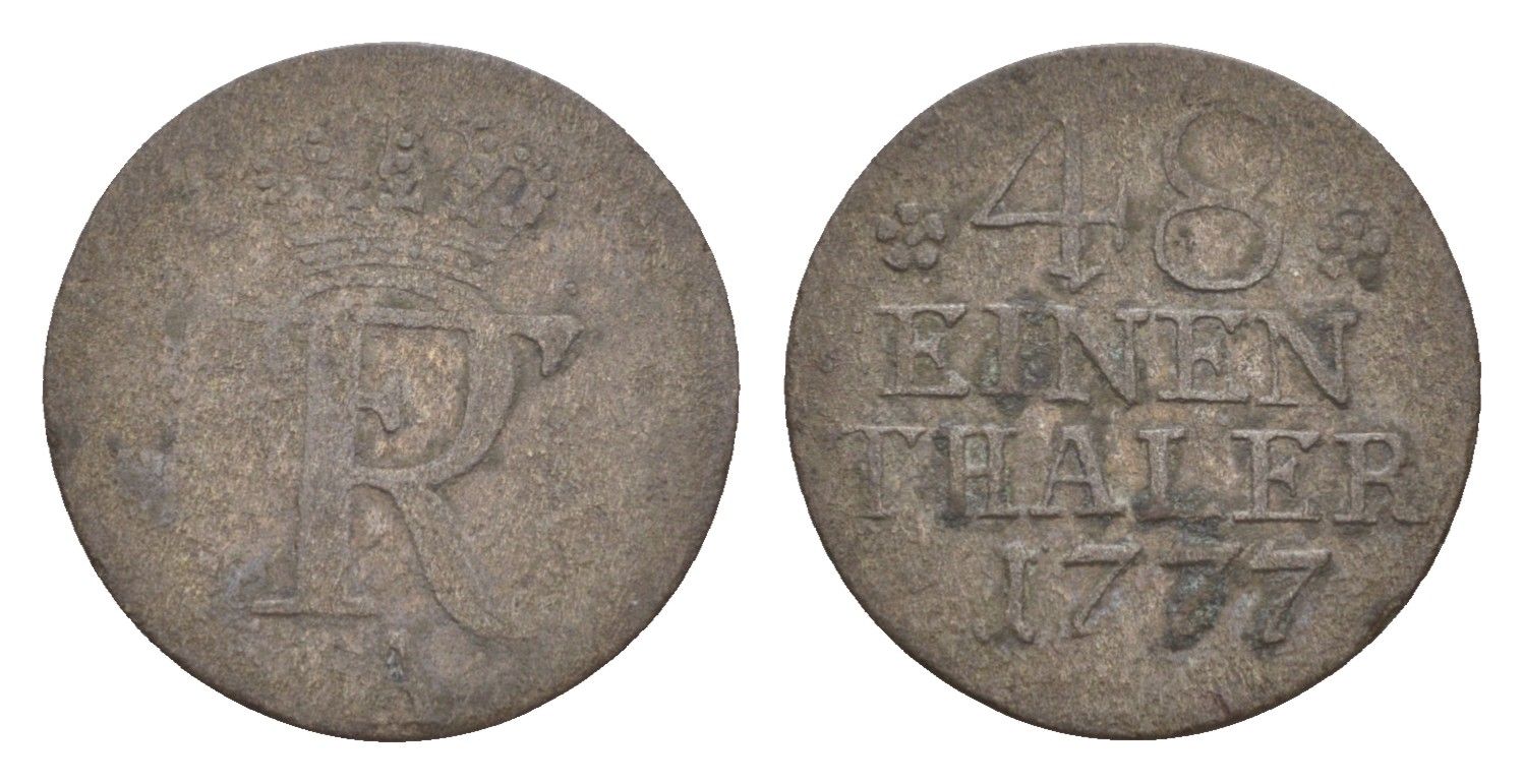 Пруссия 1/48 талера 1777 A, Фридрих II (1740-1786) KM 327 серебро 4655-135