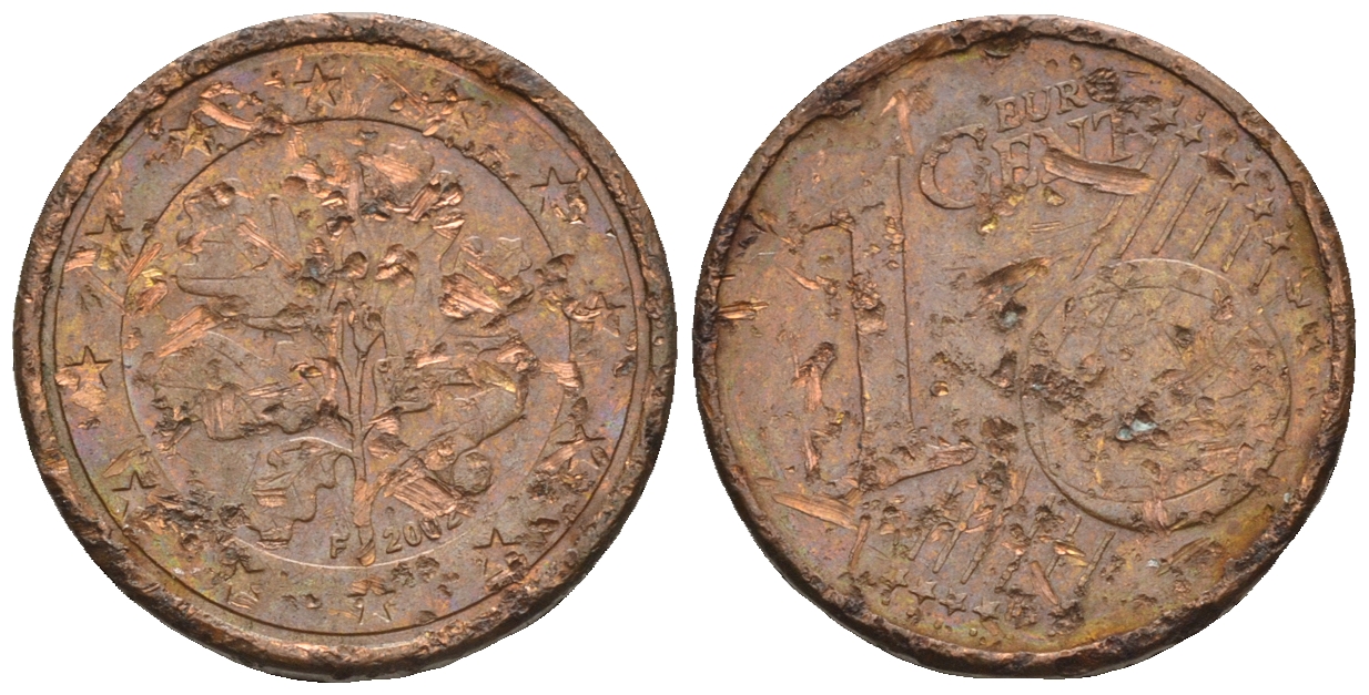 ФРГ 1 евроцент  2002 F KM 207 сталь плакированная медью 4609-331