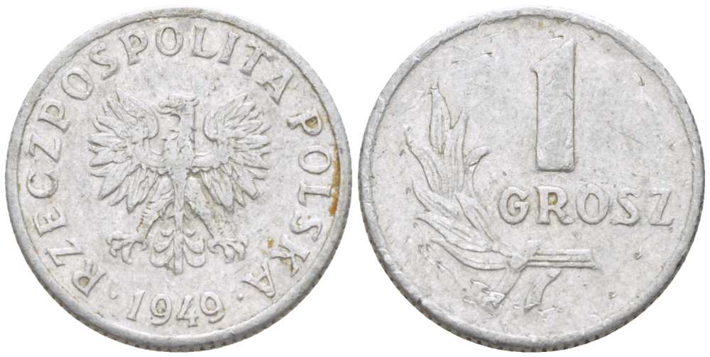 ПОЛЬША 1 ГРОШ 1949 KM 39, Parchimowicz 201 алюминий 45-1242