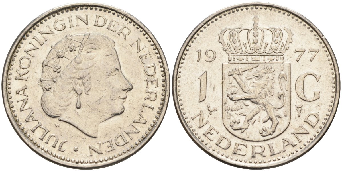 Нидерланды 1 гульден 1977 Юлиана (1948-1980) KM 184a никель 4171-132