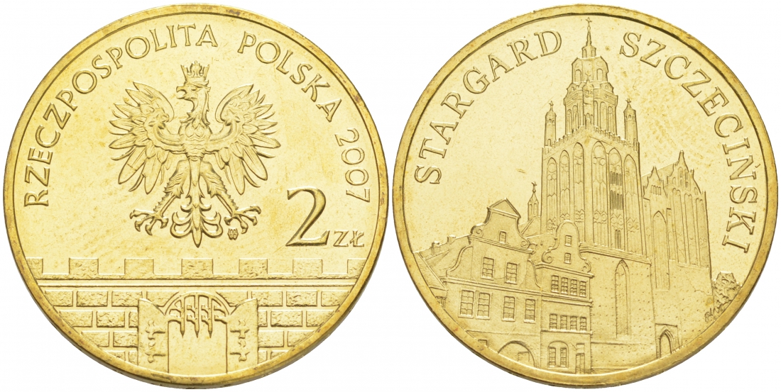 Польша 2 злотых 2007 MW, серия польские города, Старгард-Щециньски (Stargard Szczecinski) KM 613 нордик UNC M19-19
