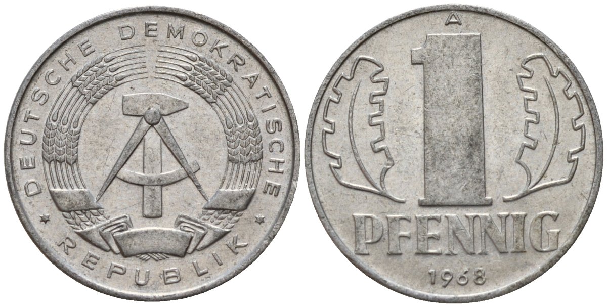 ГДР 1 пфенниг 1968 A KM 8.1 алюминий 100-942