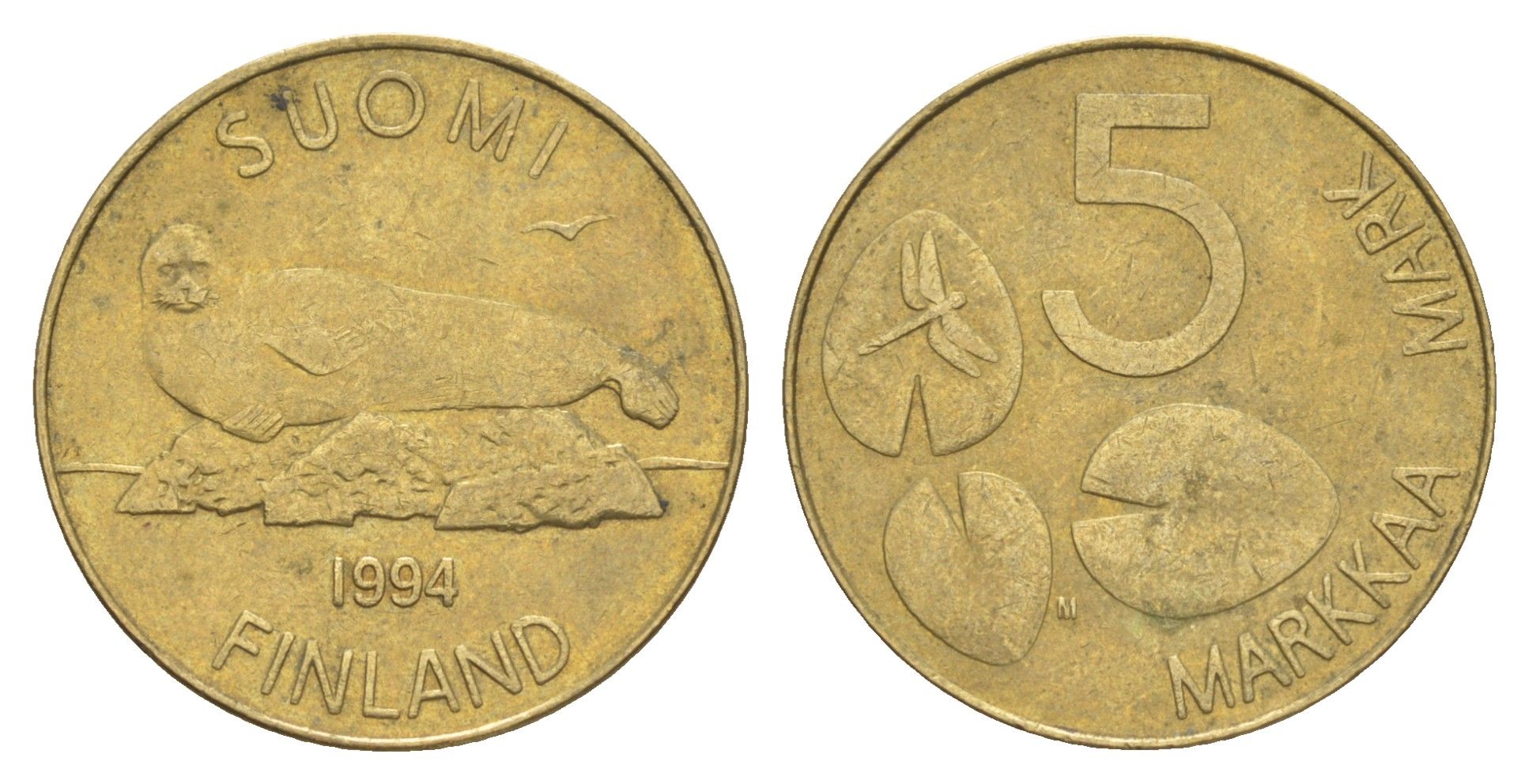 Финляндия 5 марок 1994 KM 73 алюминиевая бронза 4648-633