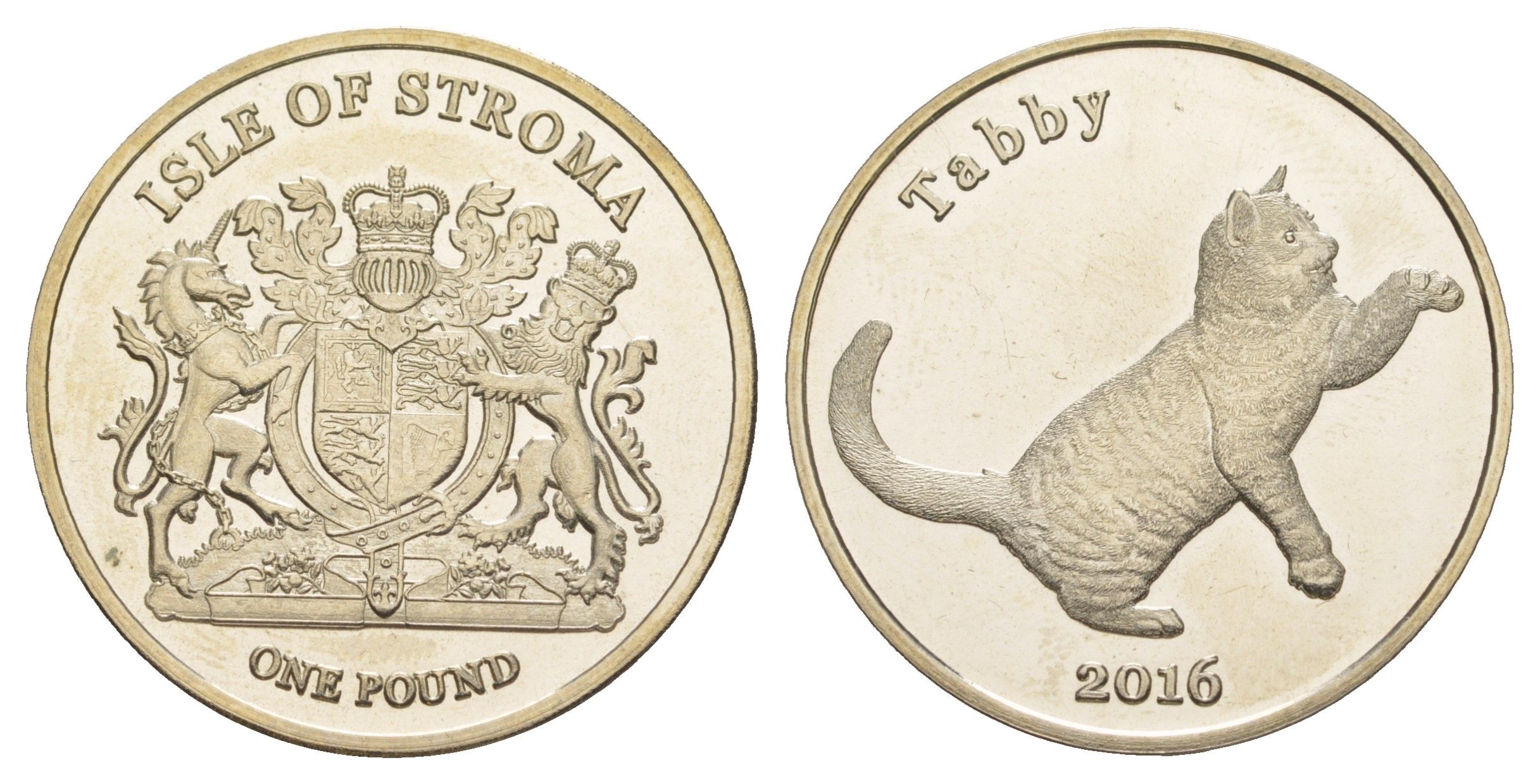 Остов Строма (Шотландии) 1 фунт 2016 серия Кошки - Кошка табби медно-никель UNC 4645-424