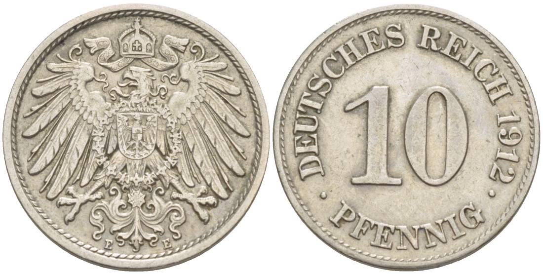 Германия 10 пфеннигов 1912 E KM 12, Jager 13, Weege 8 медно-никель 219-224