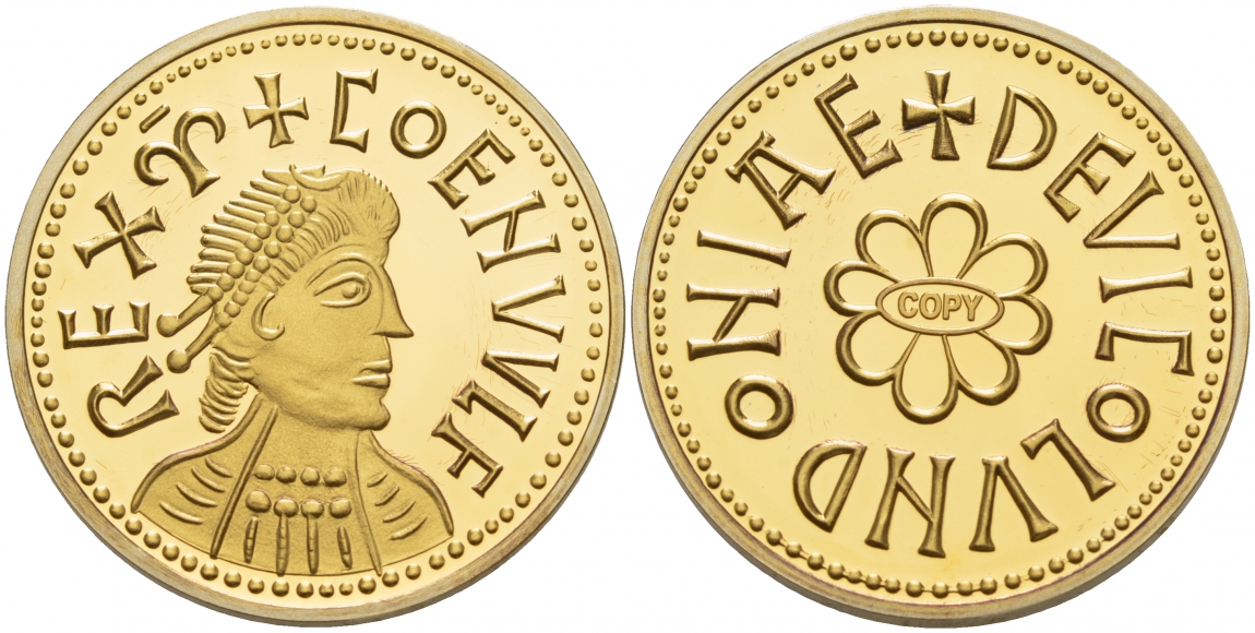 Англосаксонской гептархии (Мерсия) ND (796-821 до н.э) КОПИЯ. Король Коэнвульф, серебро поерытое золотом PROOF 00-00