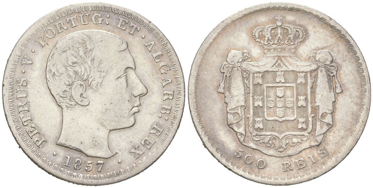Португалия 500 реалов 1857 Педру V (1853-1861) KM 498 серебро 413-144