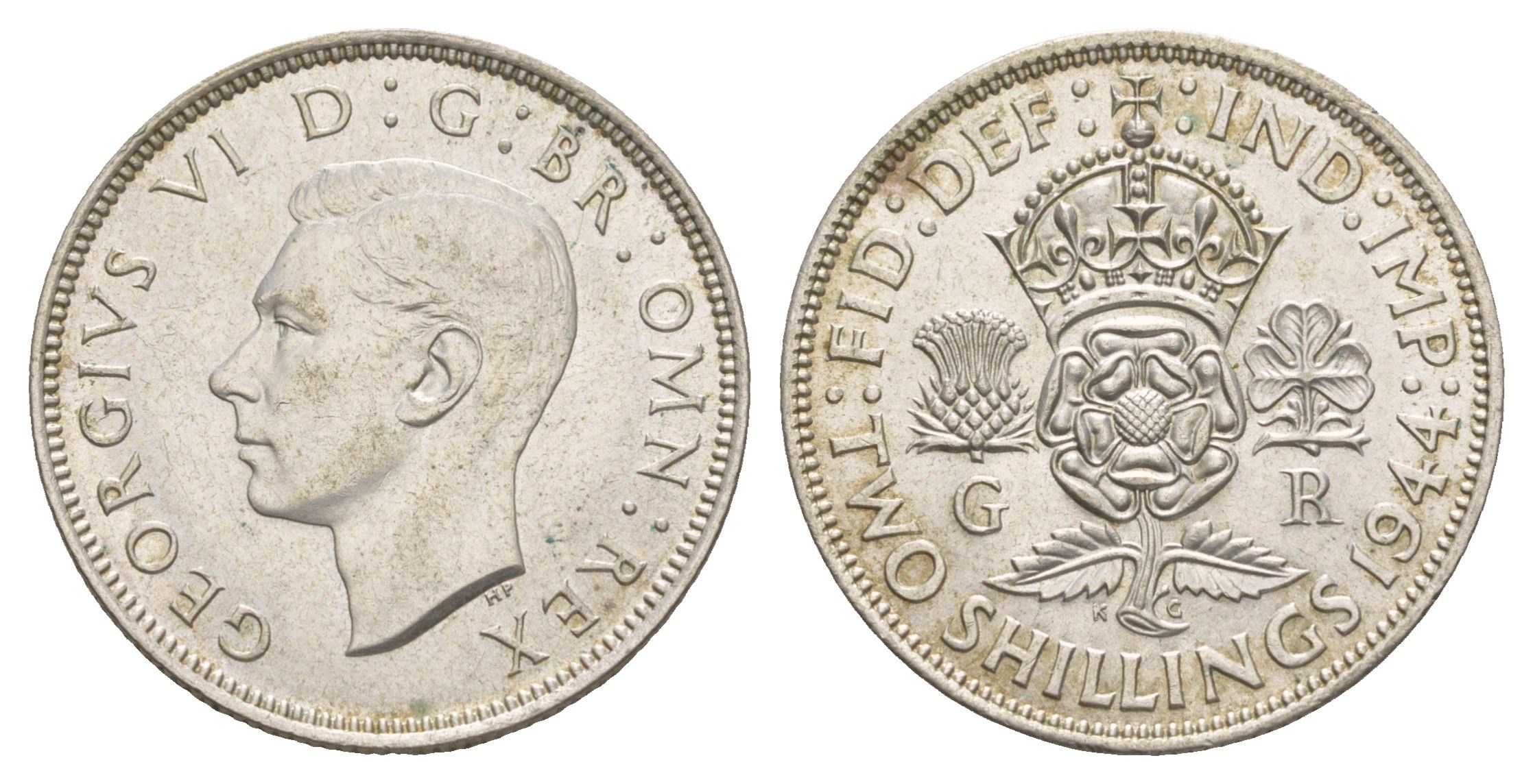 Великобритания 2 шиллинга (флорин) 1944 Георг VI (1936-1952) KM 855, Spink 4081 серебро UNC 5010-1514