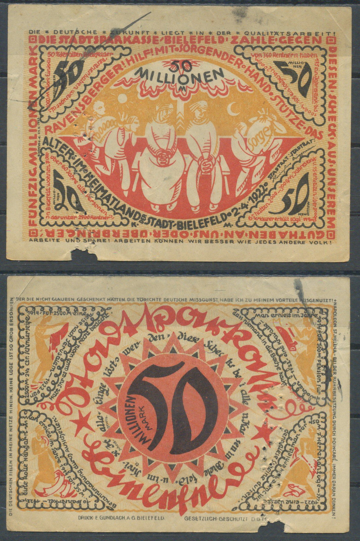 Билефельд 50000000 марок 1922 Grabowski 83 бумага 6285-40-3-1