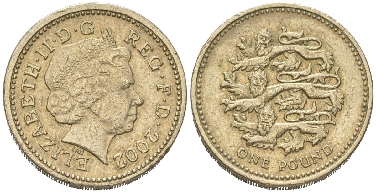 Великобритания 1 фунт 2002 Елизавета II (1952-2022) KM 1030 никель латунь 4175-617