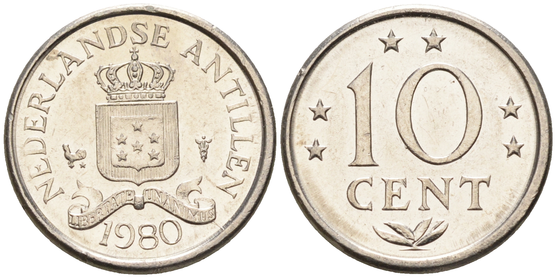 Нидерландские Антилы 10 центов 1980 Беатрикс (1980-2013) KM 10 никель 4115-233