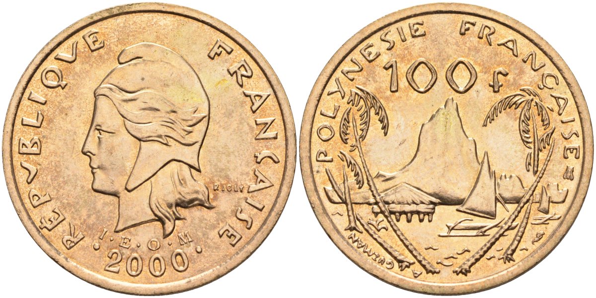 Французская Полинезия 100 франков 2000 KM 14 никель-бронза 4131-1043