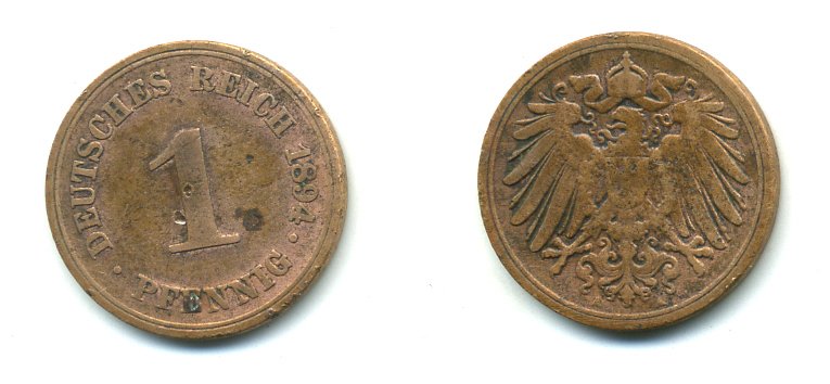 ГЕРМАНИЯ 1 ПФЕННИГ 1894 A KM 10, J. 10 медь 54-133