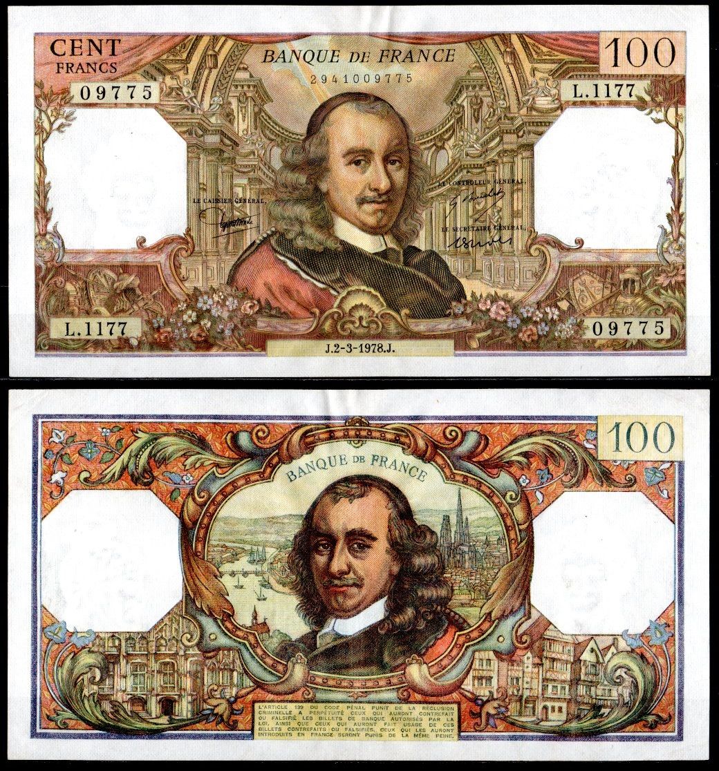 Франция 100 франков 1978 Pick 149 f бумага 7198-25-2-2