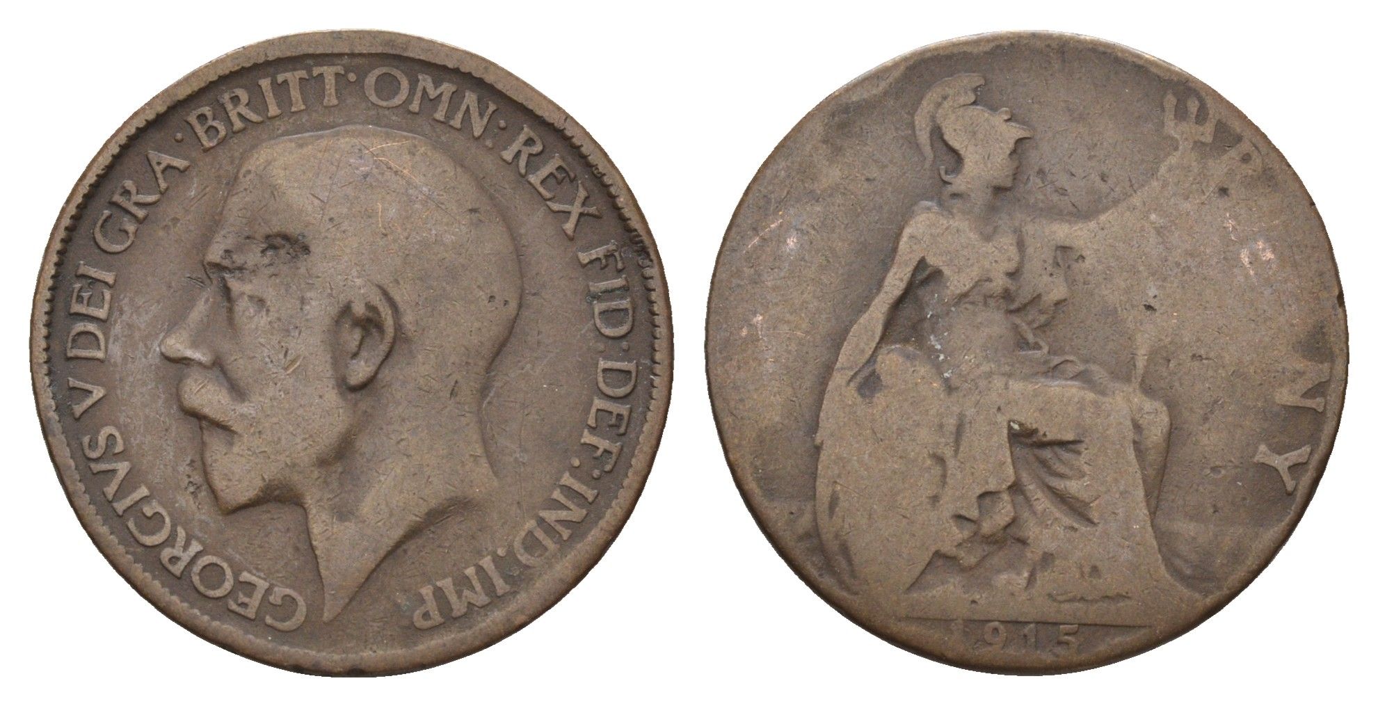 Великобритания 1/2 пенни 1915 Георг V (1910-1936) KM 809, Spink 4056 бронза 4699-415