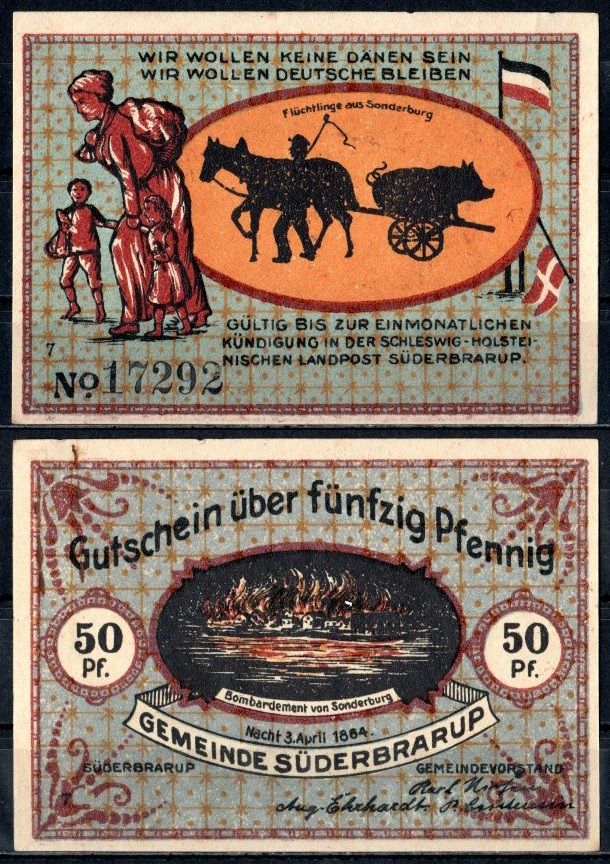 Зюдербраруп (Пруссия, Шлезвиг-Гольштейн) 50 пфеннигов 1921 Mehl Grabowski 1294.7c-7/8 бумага UNC (пресс) 7556-63-1-2