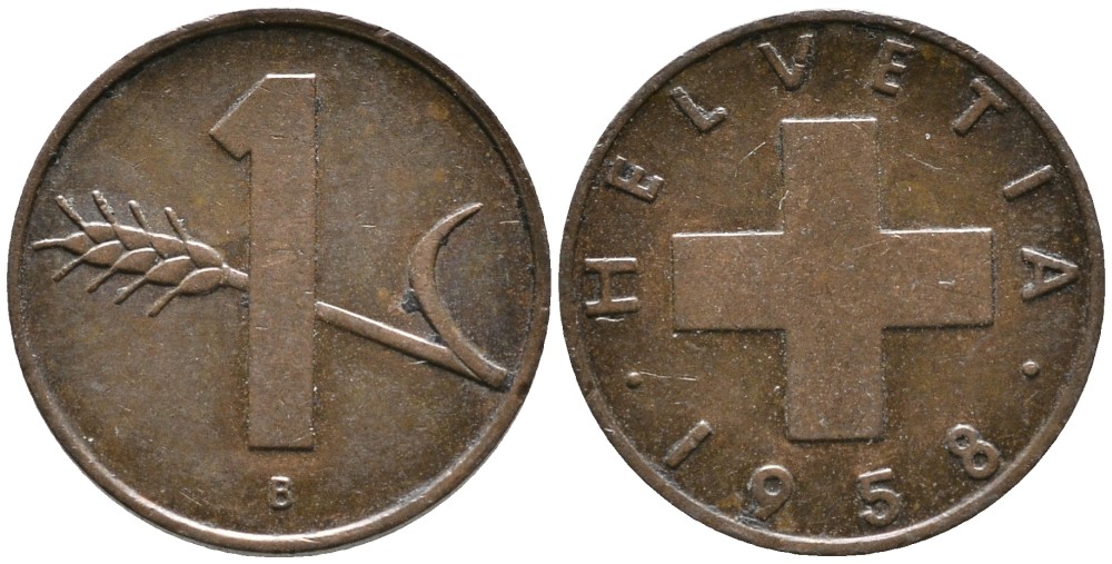 ШВЕЙЦАРИЯ 1 РАППЕН 1958 В KM 46 бронза 4528-619
