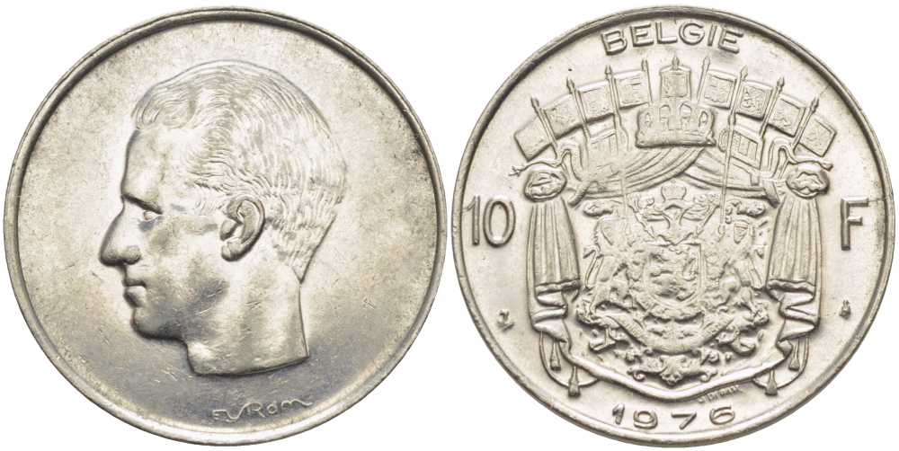 Бельгия 10 франков 1976 Belgie, Бодуэн I (1951-1993) KM 156.1 никель 115-645