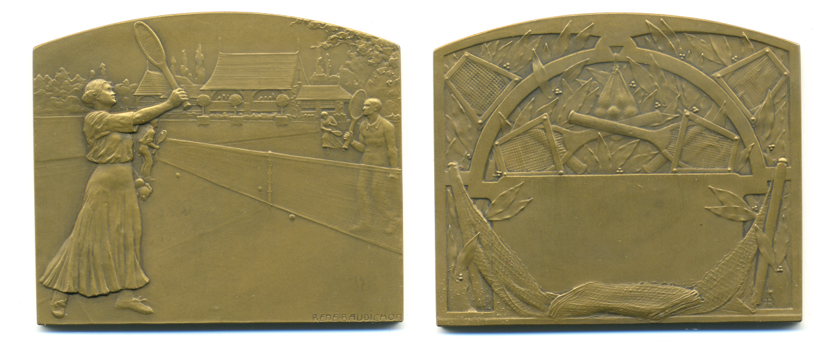 Франция плакетка начало XX века история большого тенниса, O.J.BAUDICHON 58х68 мм. бронза 00-00