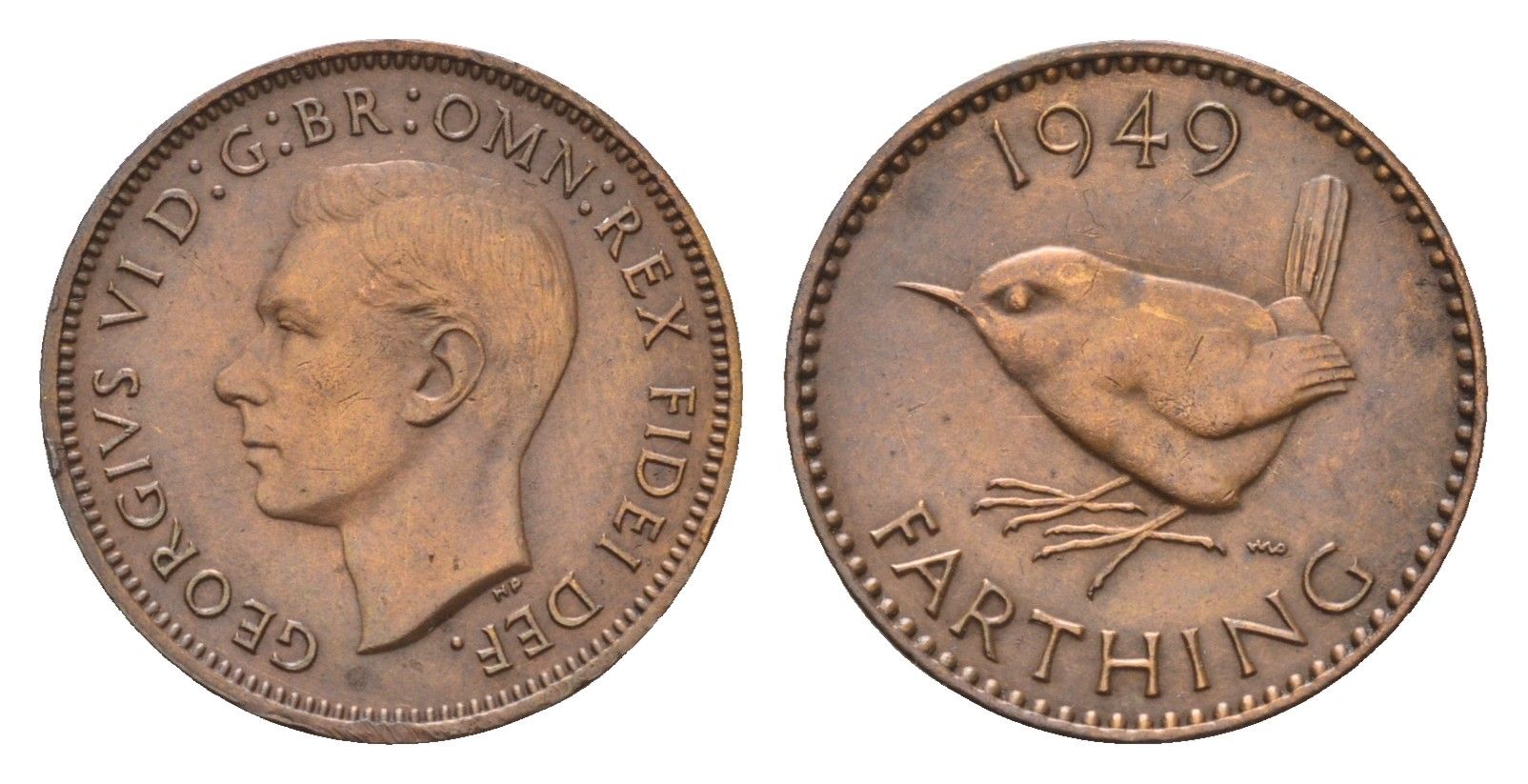 Великобритания 1 фартинг 1949 Георг VI (1936-1952) KM 867, Spink 4119 бронза 4643-954