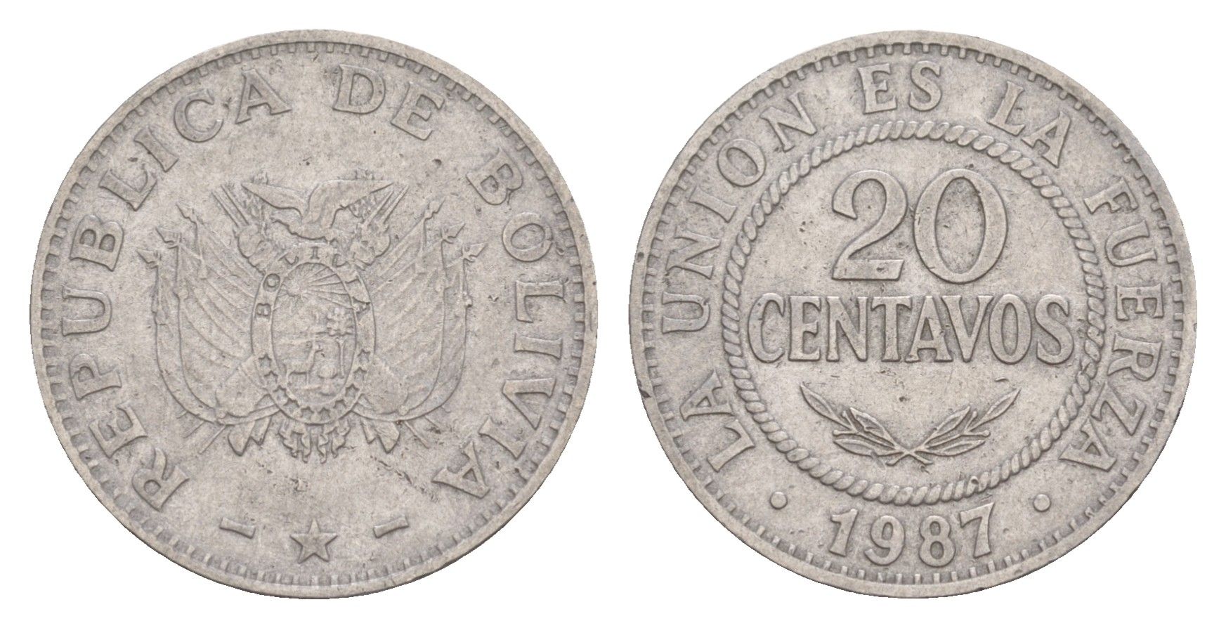Боливия 20 сентаво 1987 KM 203 нержавеющая сталь 4649-841