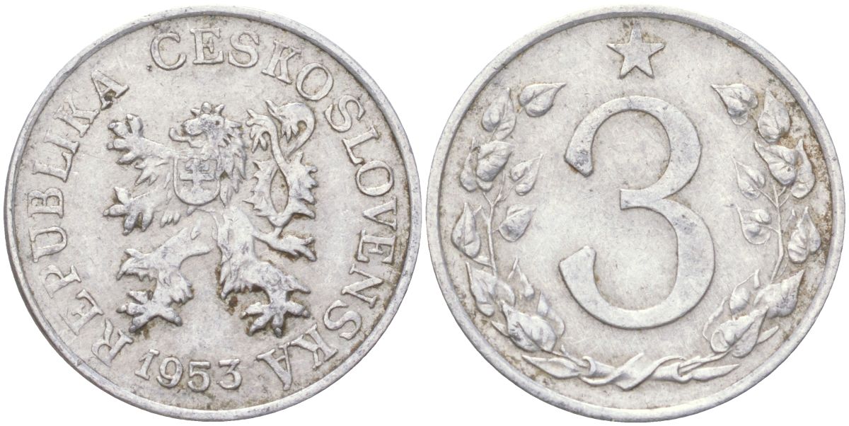 Чехословакия 3 геллера 1953 KM 36 алюминий 4613-1035