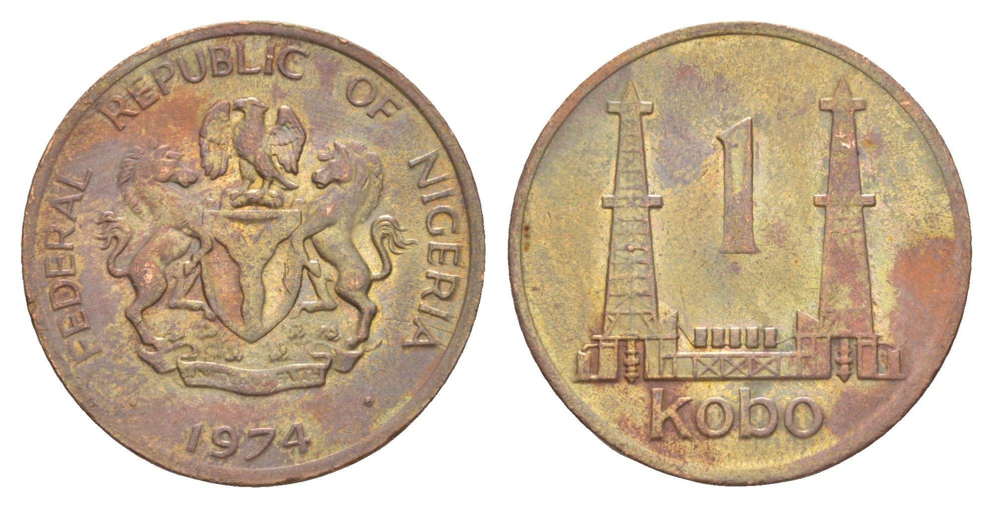 Нигерия 1 кобо 1974 KM 8.1 бронза 4642-121