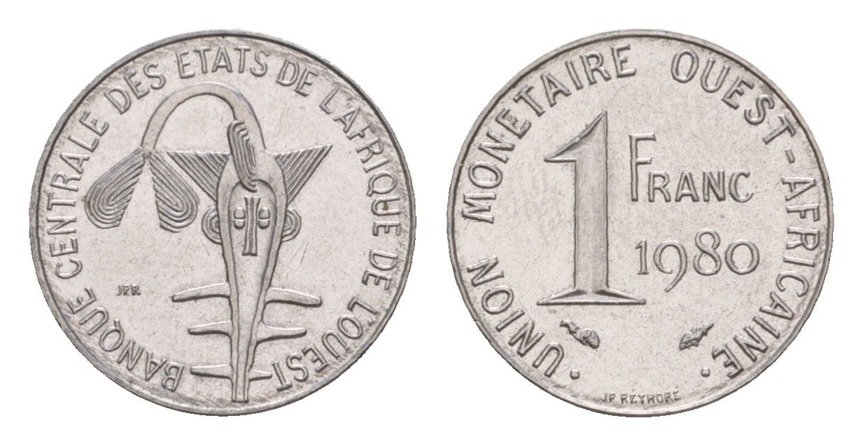 Западная Африка (BCEAO) 1 франк 1980 KM 8 нержавеющая сталь UNC 4655-765