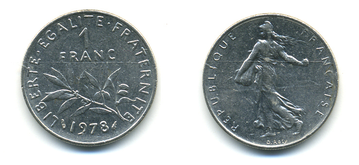 ФРАНЦИЯ 1 ФРАНК 1978 СЕЯТЕЛЬ KM 925.1 никель 86-1816