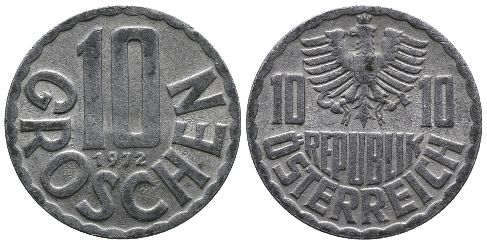 АВСТРИЯ 10 ГРОШЕЙ 1972 KM 2878 алюминий 54-952