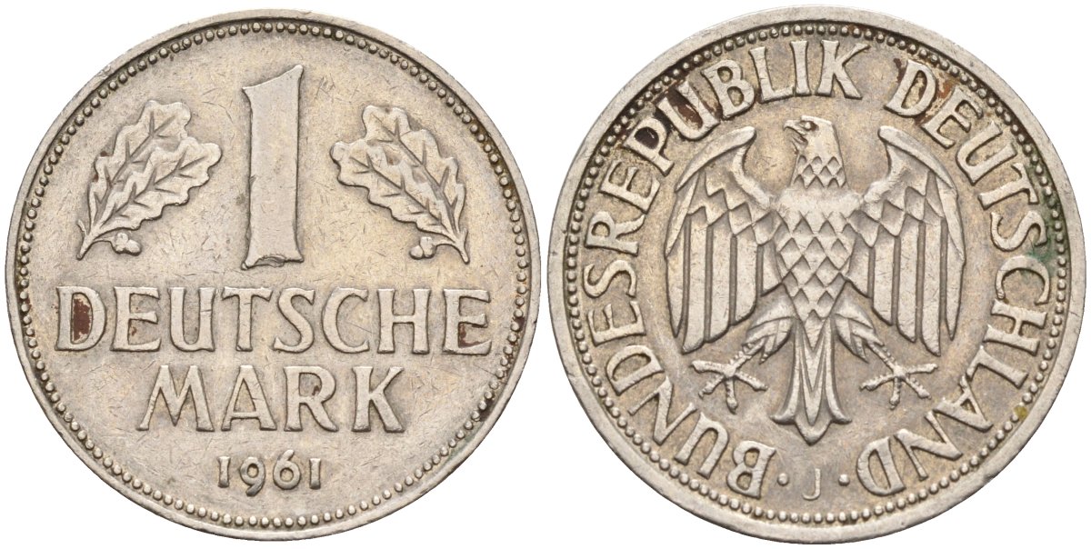 ФРГ 1 марка 1961 J KM 110, J. 385 медно-никель 4177-843