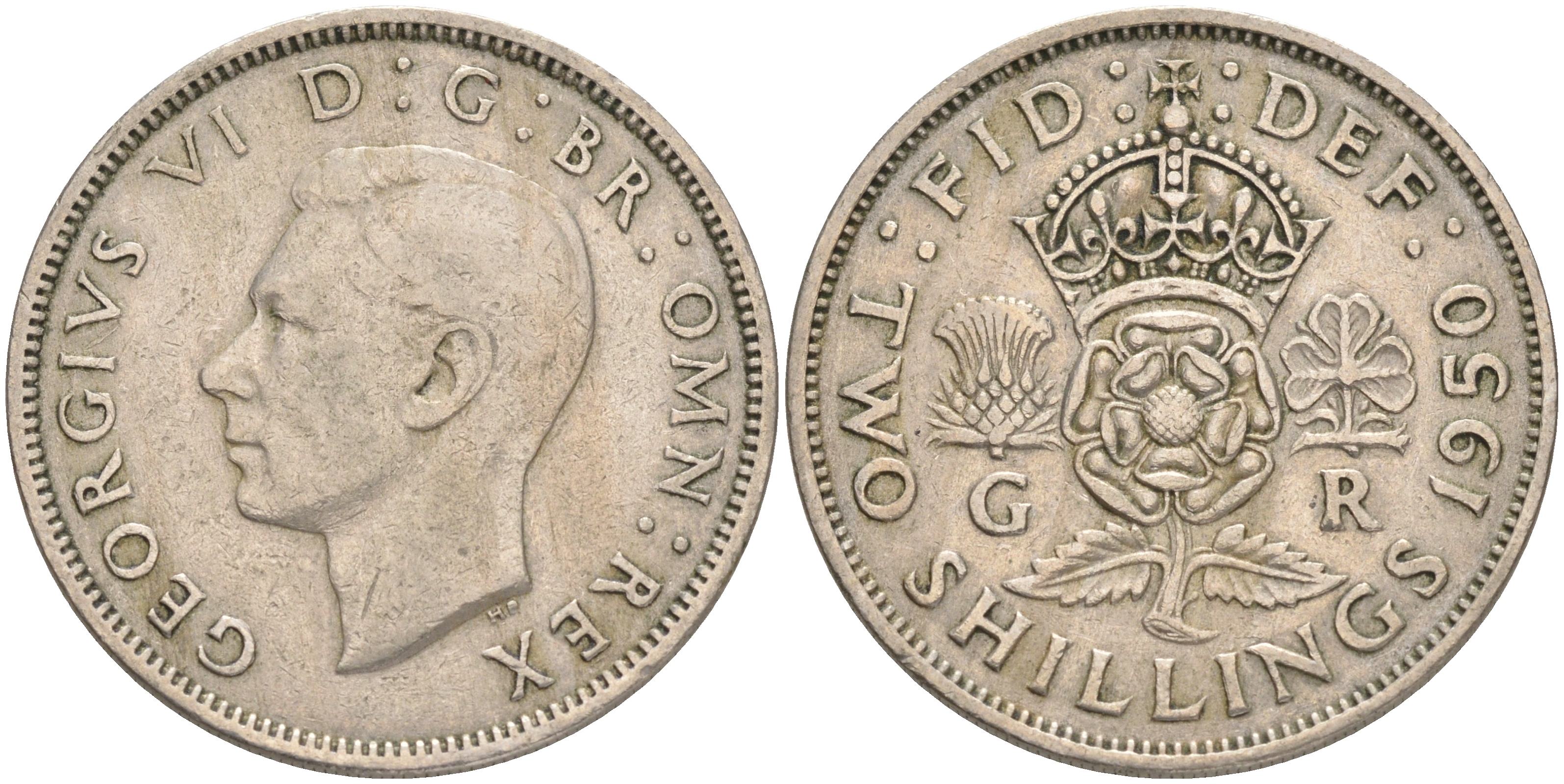 Великобритания 2 шиллинга (флорин) 1950 Георг VI (1936-1952) KM 878, Spink 4107 медно-никель 189-625