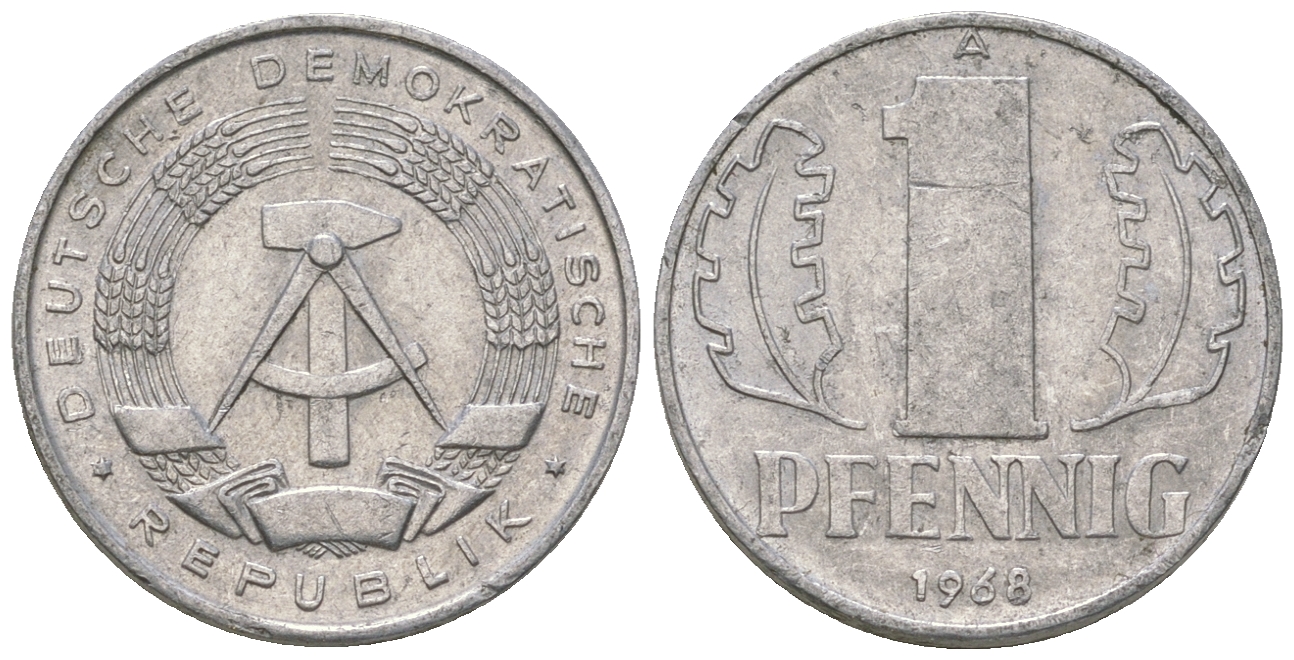 ГДР 1 пфенниг 1968 А КМ 8.1 алюминий 4651-1135