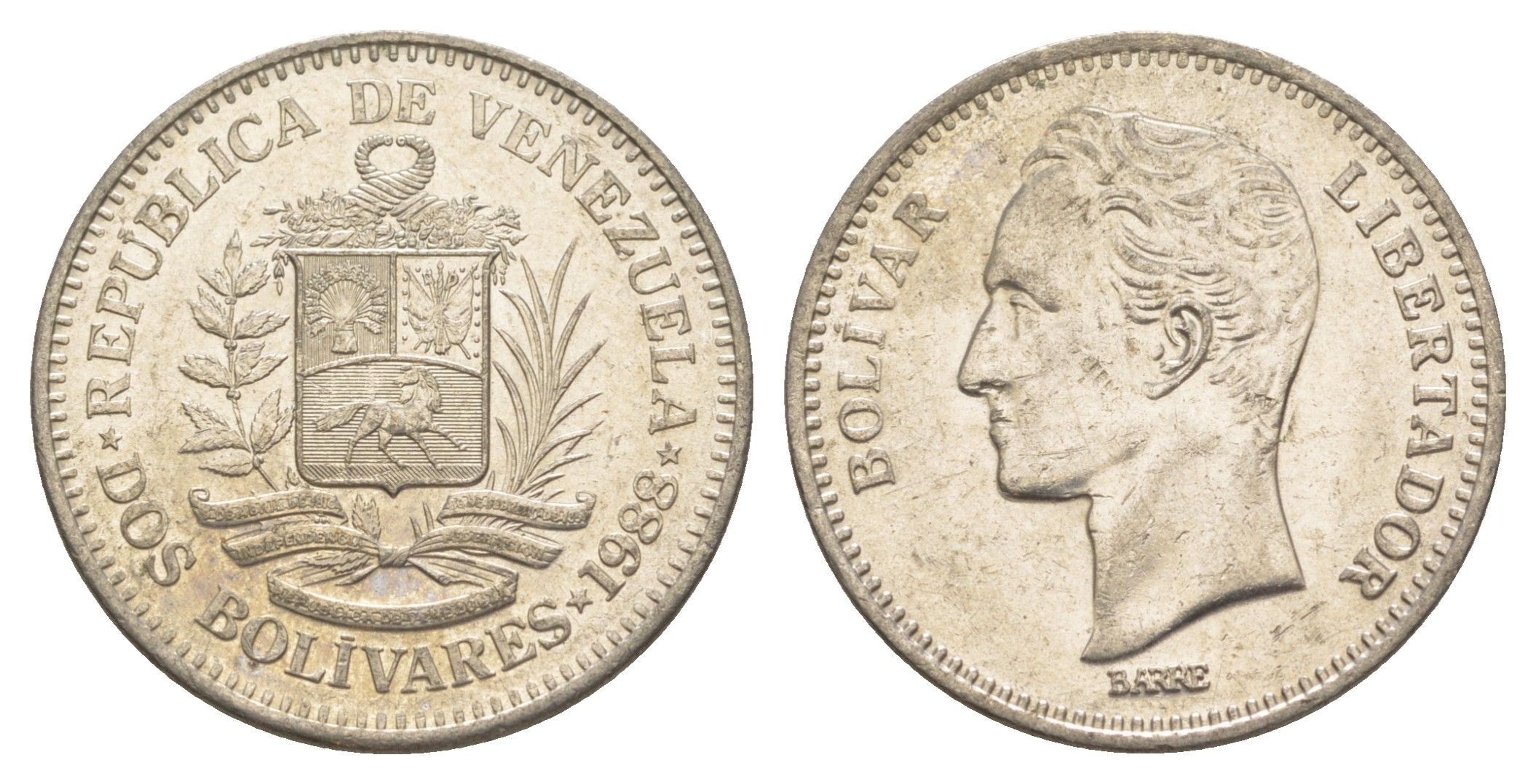 Венесуэла 2 боливара 1988 Симон Боливар Y 43 никель 4599-611
