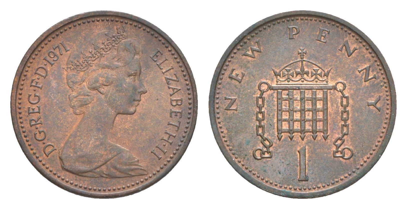 Великобритания 1 пенни 1971 Елизавета II (1952-2022) KM 915, Spink 4237 (B1) бронза 4643-461