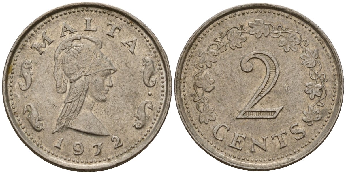 Мальта 2 цента 1972 Пентесилея, царица амазонок KM 9 медь цинк 4154-653