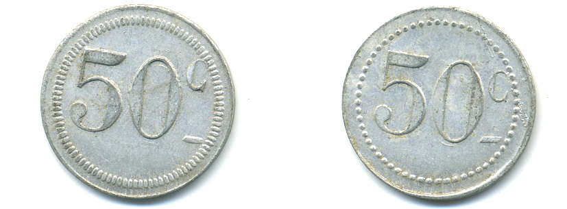 ФРАНЦИЯ 50 САНТИМОВ НАЧАЛО XX ВЕКА d 24 мм, вес около 1,0 гр., платежный жетон., платежный жетон алюминий 89-1044