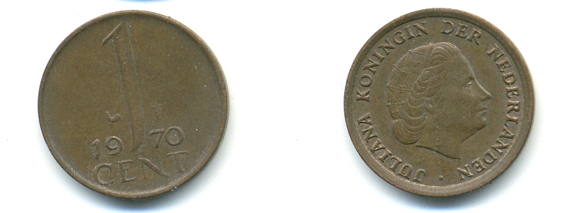НИДЕРЛАНДЫ 1 ЦЕНТ 1970 ЮЛИАНА KM 180 бронза 83-945