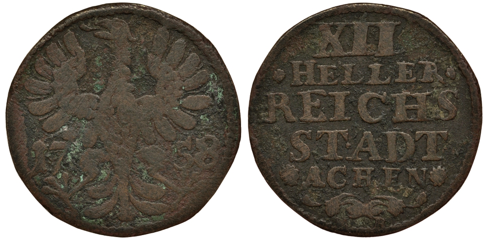 Ахен 12 геллеров 1758 MR KM 51 медь 4513-133